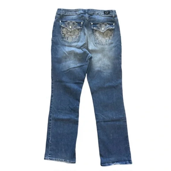 โจ EARL JEAN Rhinestone Fleur-de-Lis Slim Boot Jeans โ Womenโs 14 โจ - Picture 3 of 14